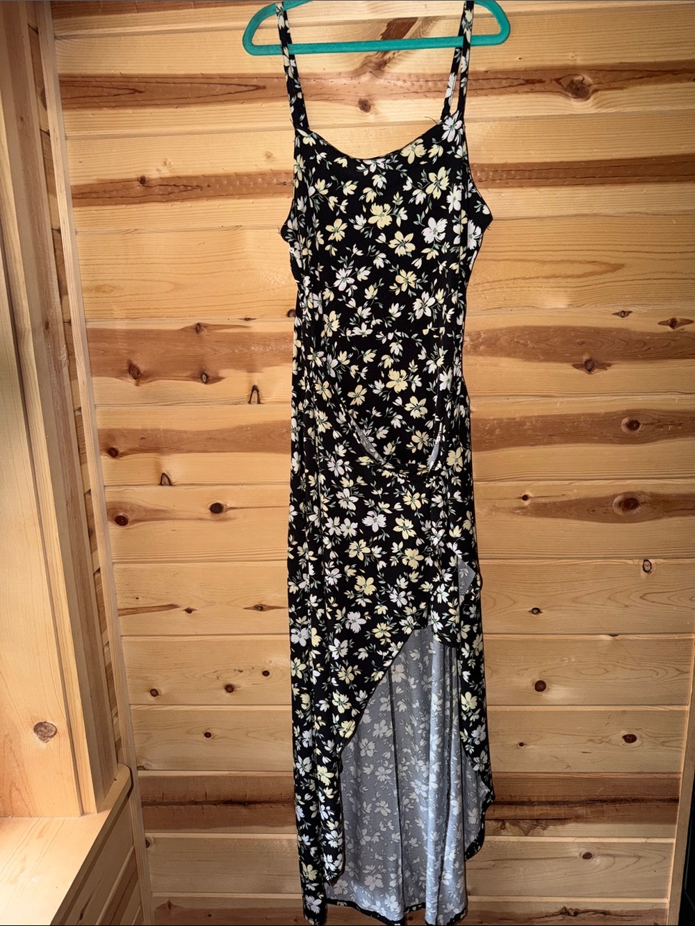 No Boundaries Black Floral High-Low Maxi Dress with White & Pale Yellow Flowers